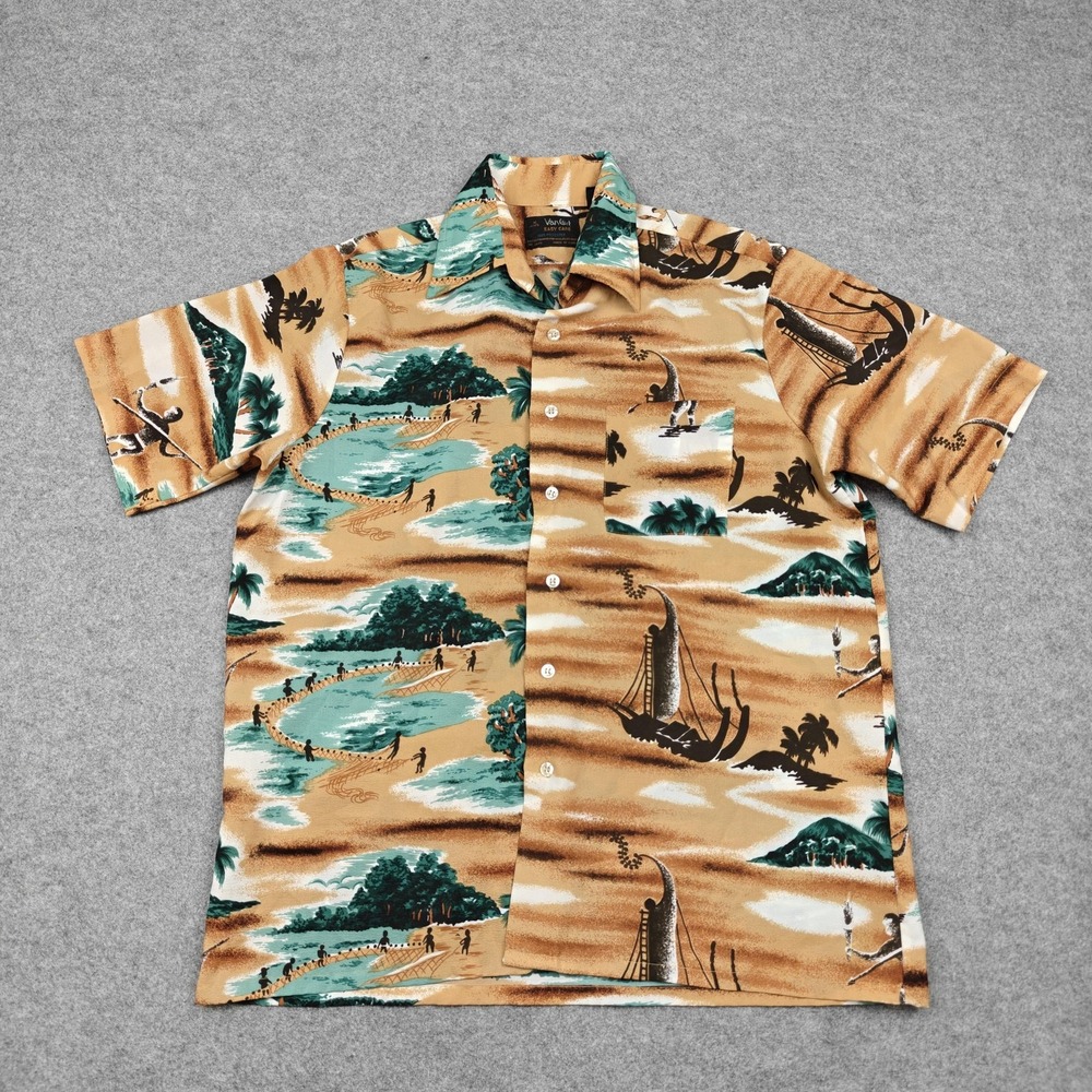 Vintage Van‎ Cort Shirt Mens Medium Multicolor Hawaiian Short Sleeve Button Up